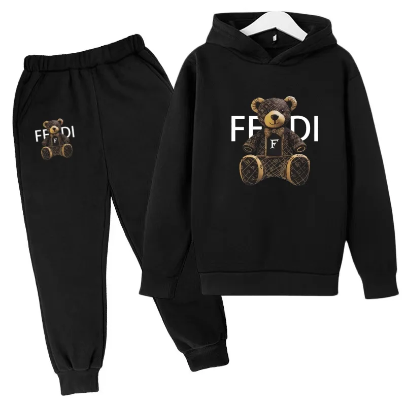 Kinder-Pullover Herbstkleidung Hoodie mit Buchstaben und Bärenmotiv Mantel für Jungen und Mädchen 3-12 Jahre Rosa Sweatshirt+Hose Zweiteiliges Set Freizeit-Sportanzug – Detail 14