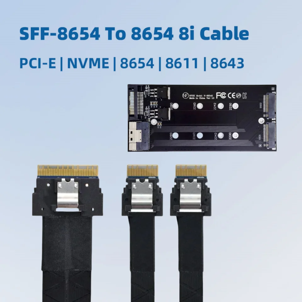 Slim SFF-8654 8i To 2 Ports 8654 8611 8643 Hard Disk Cable OCULINK SAS 8087 Array Data Cable 40CM 4i 8i PCI-E NVMe Adapter Card
