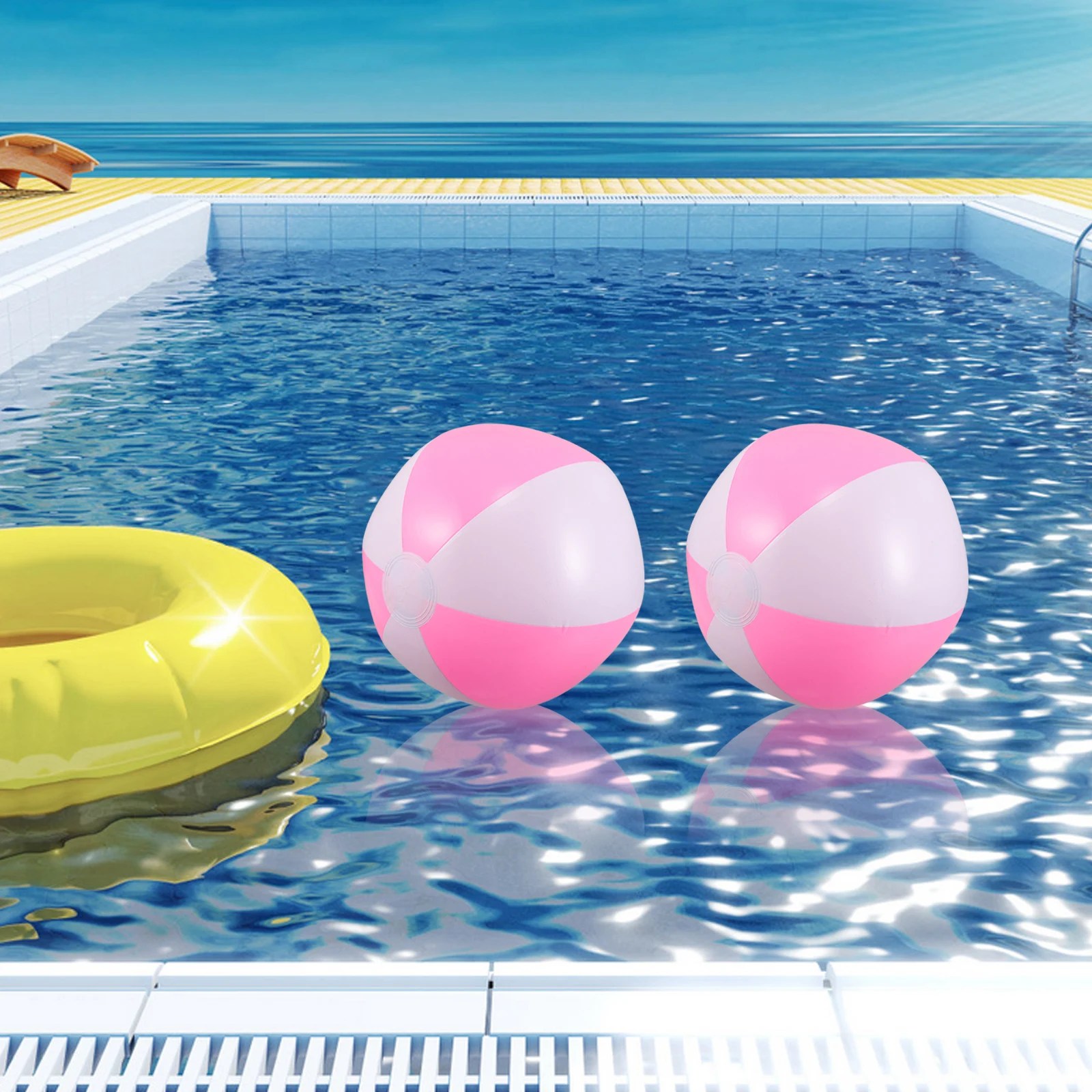 Bola de praia inflável de duas cores, bolas de piscina para festa, decorações de brinquedos aquáticos, suprimentos
