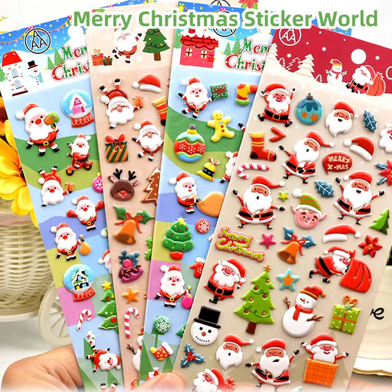 1Sheets Christmas 3D Puffy Bulk Stickers Cartoon Santa Claus Sticker DIY Scrapbook Decoration Funny Kids Classic Toy Gift random