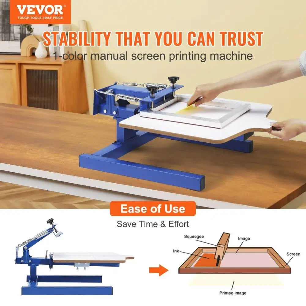 Adjustable Tension 1 Color 1 Station Screen Printing Press Double Layer Positioning Pallet DIY for t -Shirt Printing