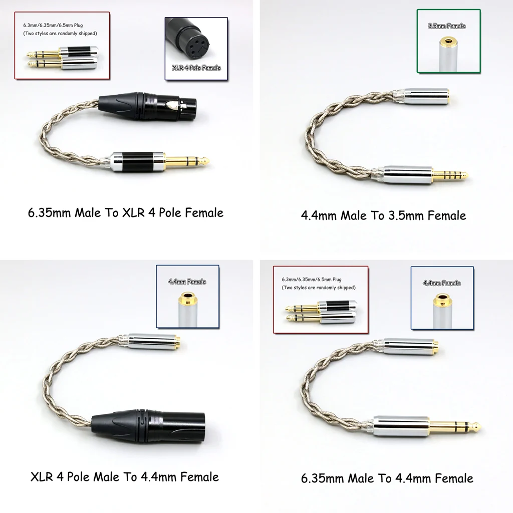 

99% Pure Silver + Graphene Silver Plated Shield Earphone Cable For 4.4mm 3.5mm 2.5mm XLR 6.35mm Male to Female Adapter Converter