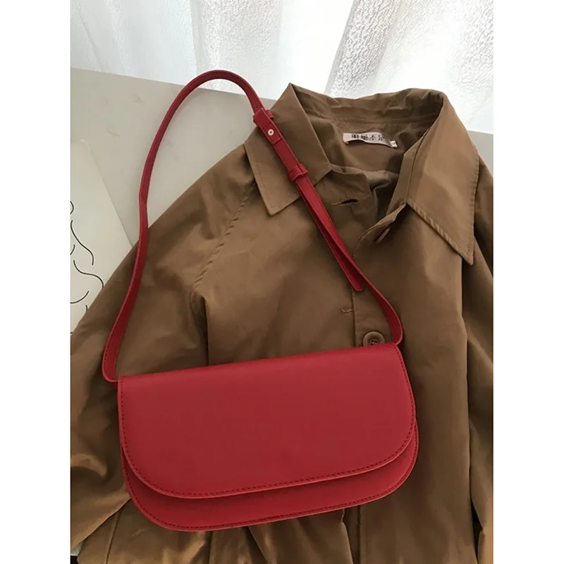 Fashion Red Simple Style Single Shoulder Crossbody Bag Korean Version Women\'s 2024 New Solid Small Square Bag Casual Pop Handbag