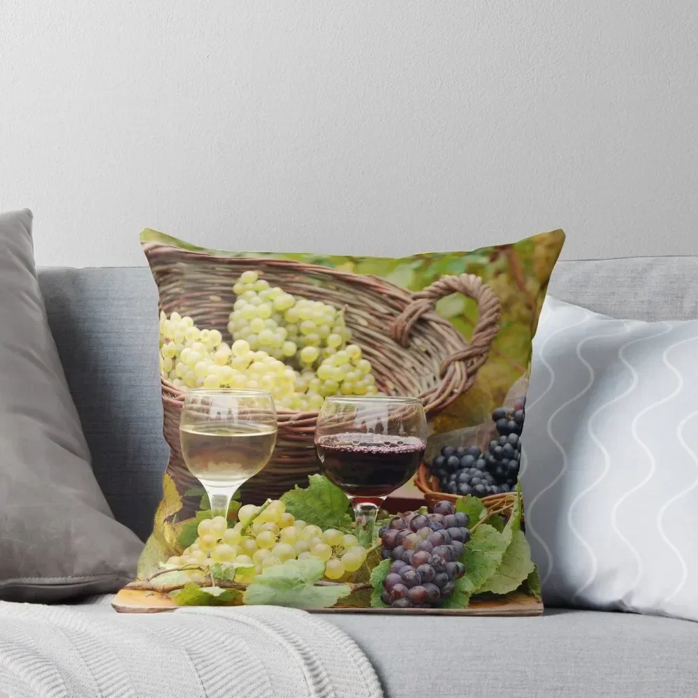 

red and white wine with grape autumn season Throw Pillow Ornamental Pillow Cushion Child christmas ornaments 2025 pillow