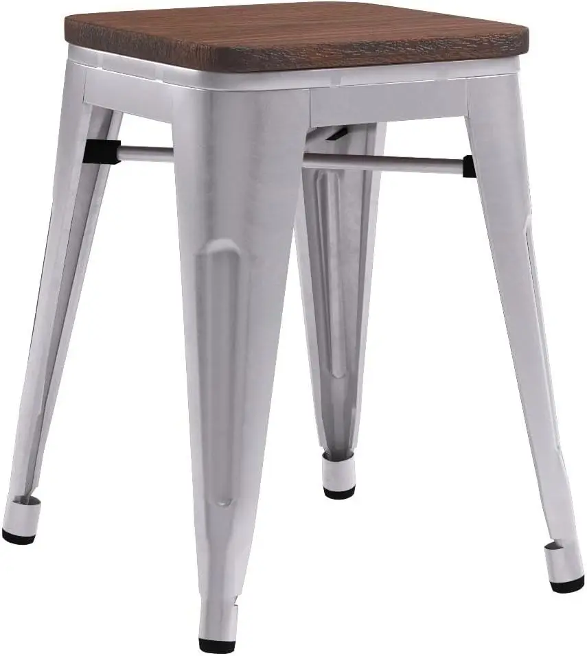 18 Inch Stools Metal Dining Chairs Set Of 4 Stackable School Stools Short Stools Bar Stools Classroom Stools (18 Inch, Silver)