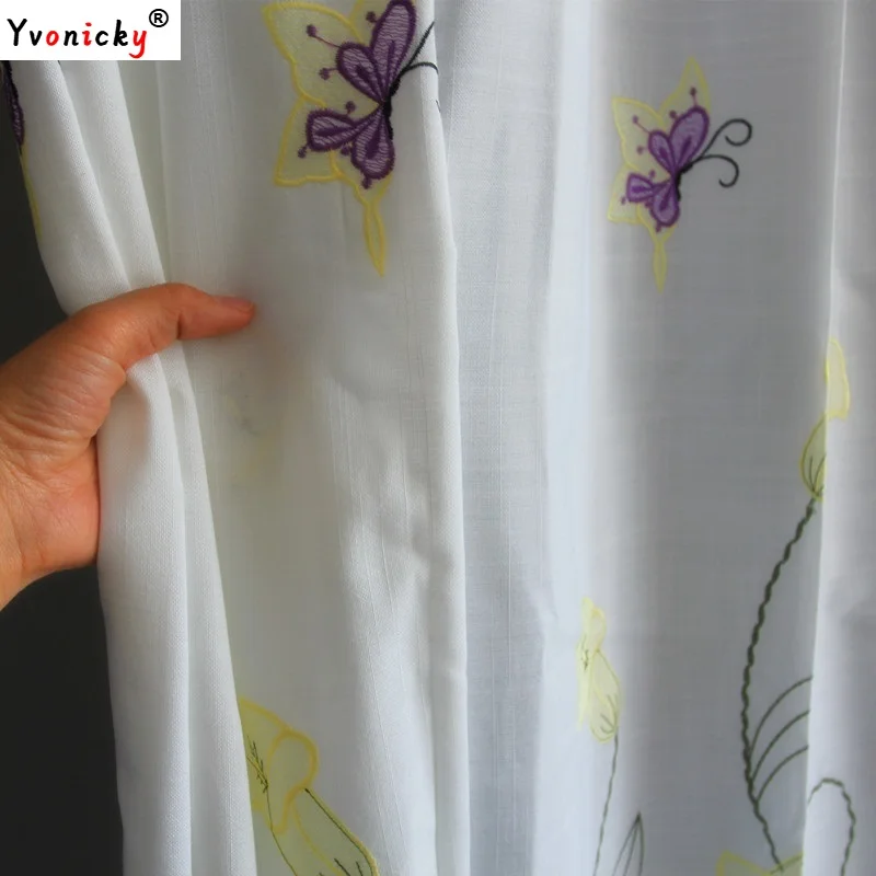 

Pastoral Emabroidery White Linen Semi-blackout Curtains for Living Room Farmhouse Light Filtering Window Drapes for Bedroom Cafe