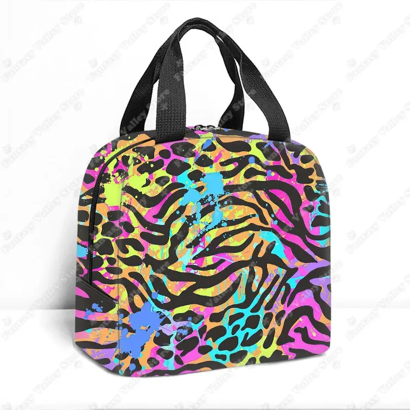 Tiger Leopard Zebra Crocodile Stripes Print Lunch Bag Handbag Breakfast Organizer Picnic Cooler Food Bag Thermal Lunch Box