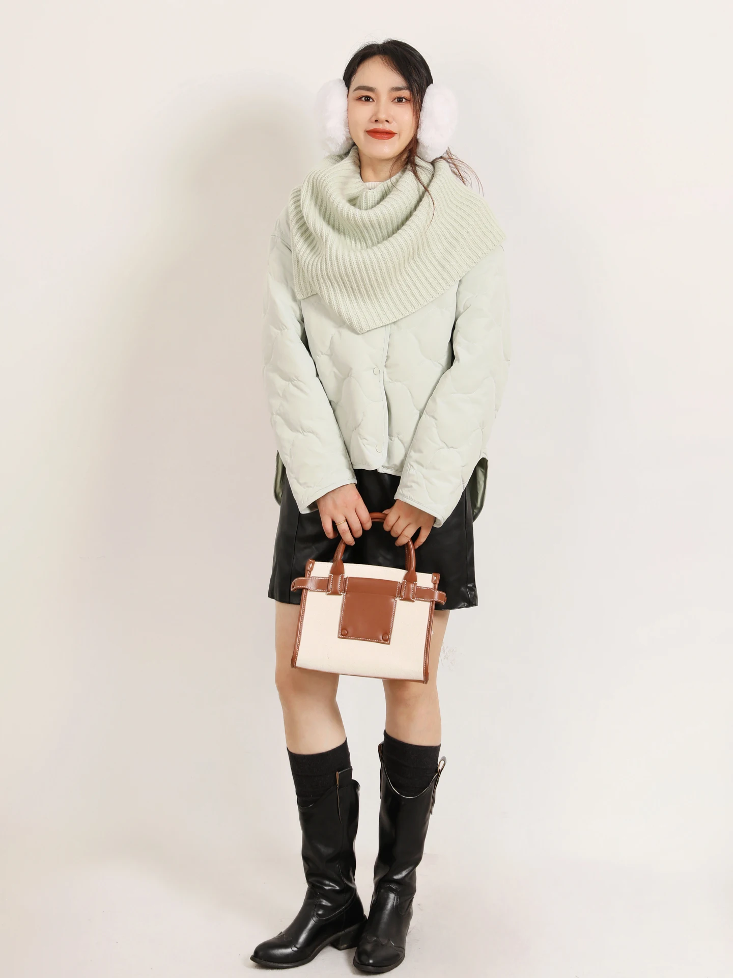 

Premium Design Goose down Jaet ort Loose Women's Outerwear Double Wear Ne Warmer Commute Sle Korean Straight Cut