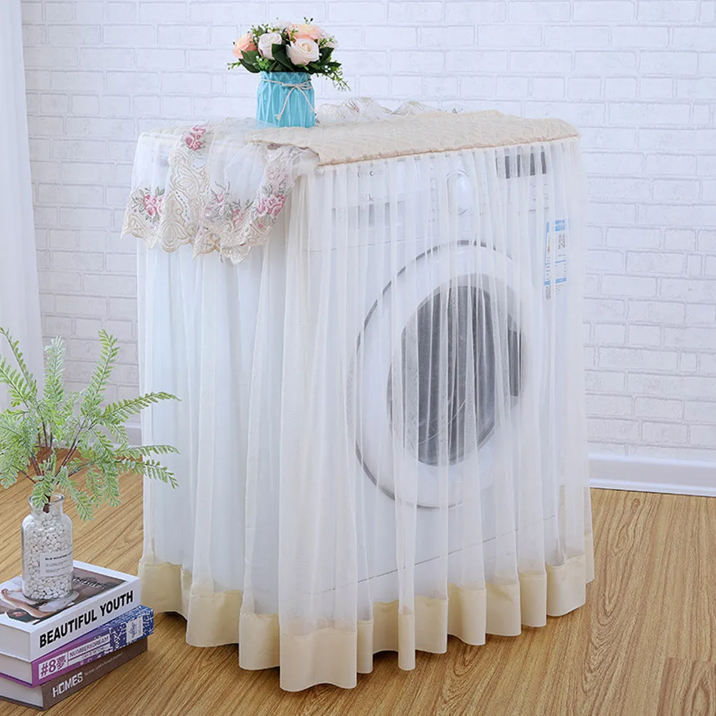 

Automatic Washing Machine Cover Lace Ruffle Floral Printed Waterproof Dust Protector Beige Standard Size Home Laundry Decoration