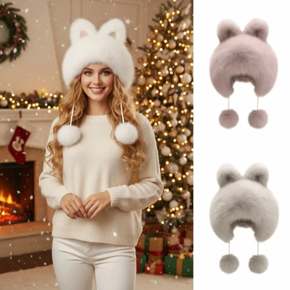 

Thickened Winter Warm Fox Ear Cap Fluffy Earflap Women's Lei Feng Cap Y2K Earmuffs Bunny Cat Ear Hat Outdoor Riding