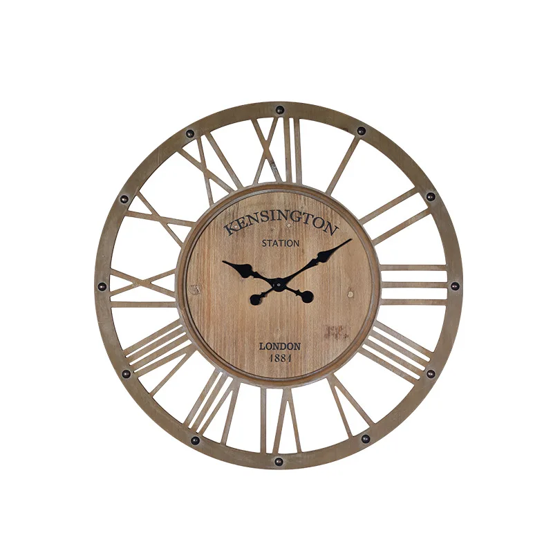 Retro Minimalist Wrought Iron Wall Clock, Minimalist Solid Wood, Creative Wall Hanging, Living Room, Home Decoration Clock