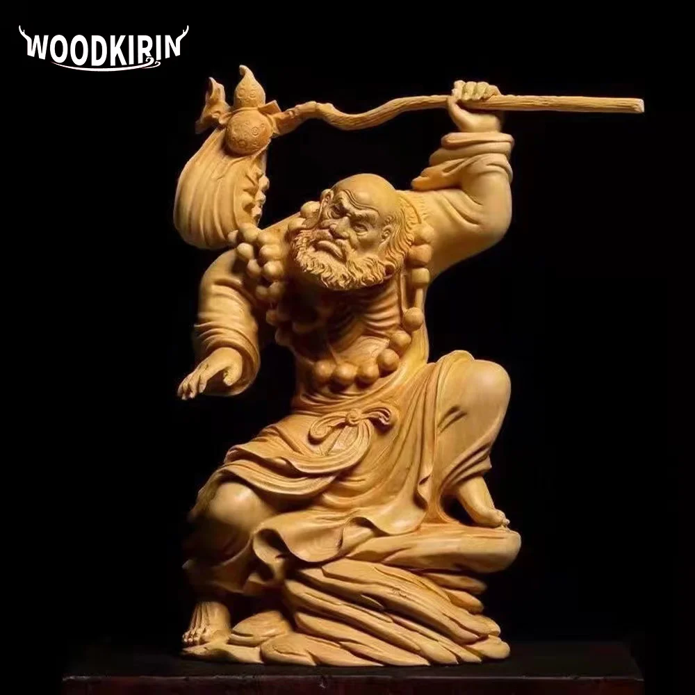 14cm Wooden Arhat Bodhidharma Figurine  Solid wood carving Buddha statue Home Room Office Feng Shui Figure Statue 5.5 in