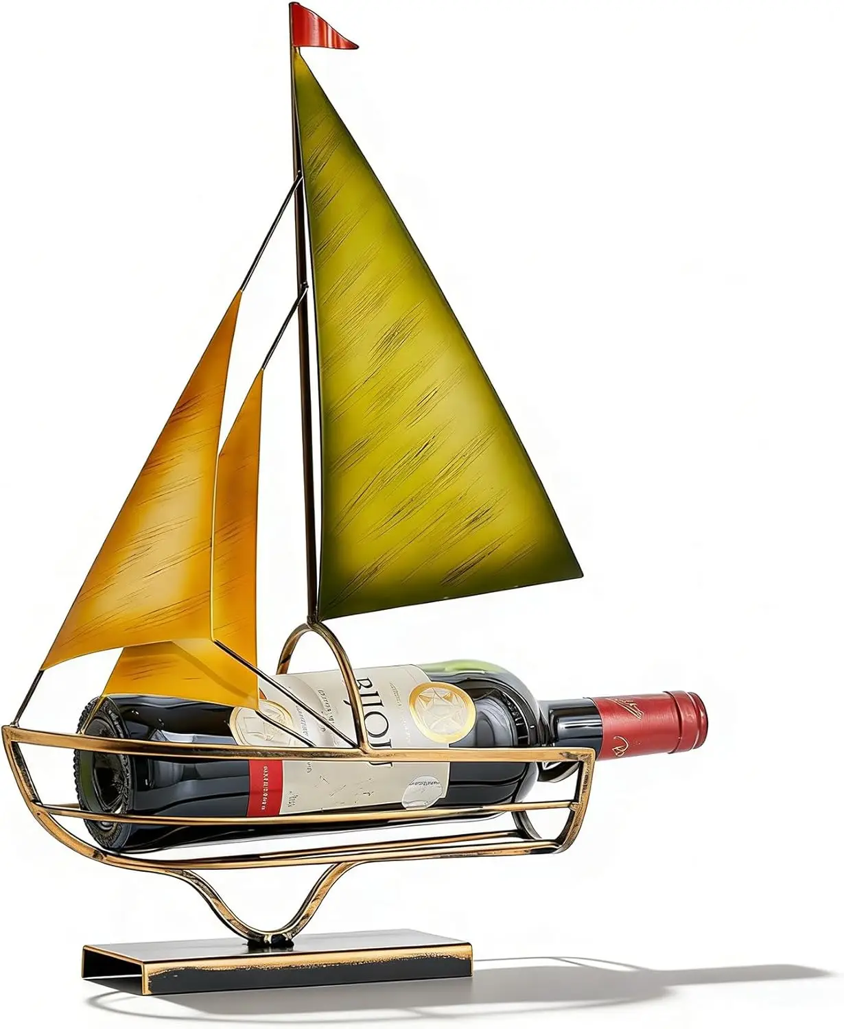 

Metal Sailboat for Countertop – Decorative Wine Bottle Holder for Kitchen Bar Dining Table, Boat Sculpture Wine Sta