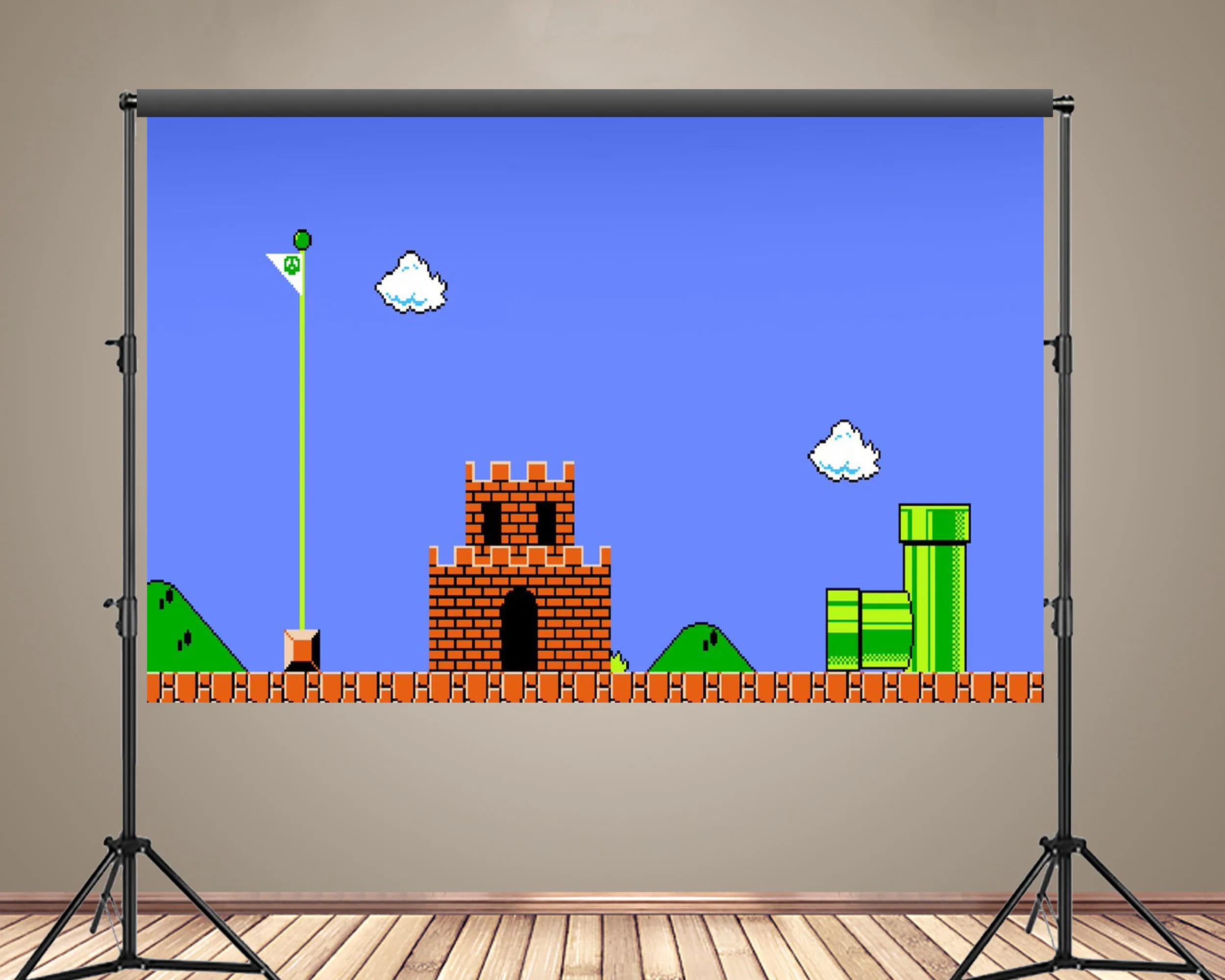 Super Mario Game Theme Backdrop Kids Birthday Party Decoration Green Cactus Wallpaper Photography Background Custom Banner Props