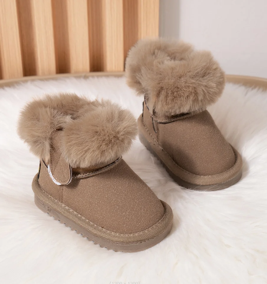 Baby Snow Boots 2024 Baby Thick Plush Shoes Toddler Walking Soft Sole Warm Cotton Shoes Winter Boys Girls Waterproof Booties