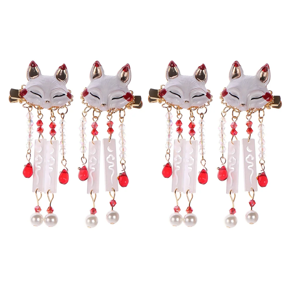 

4 Pcs Hair Barrettes Pin Chinese Accessories for Girls Hairpin Animal Clip Alloy Dangle Tassel Child Miss