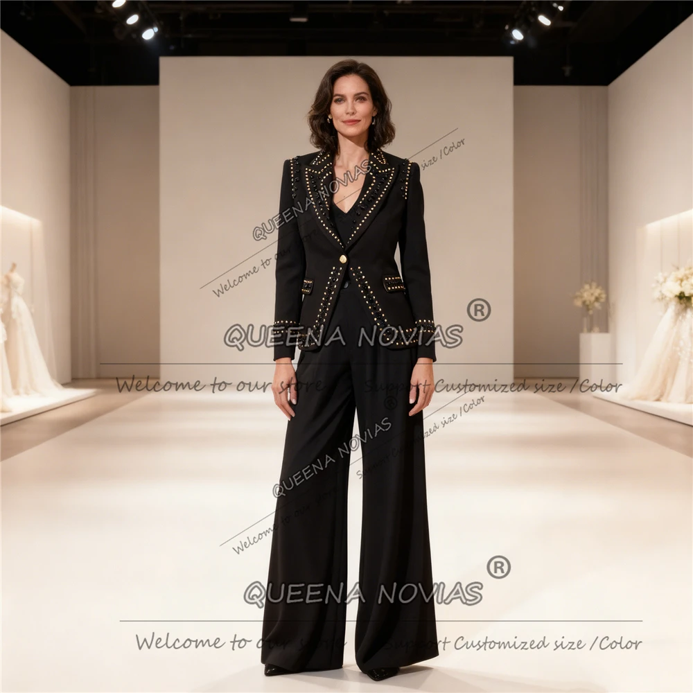 Exclusive Beads Stones Mother Of Bride Dress Customized Single Breasted Suits Women Prom Blazers 2 Pieces Sets Wedding Tuxedos
