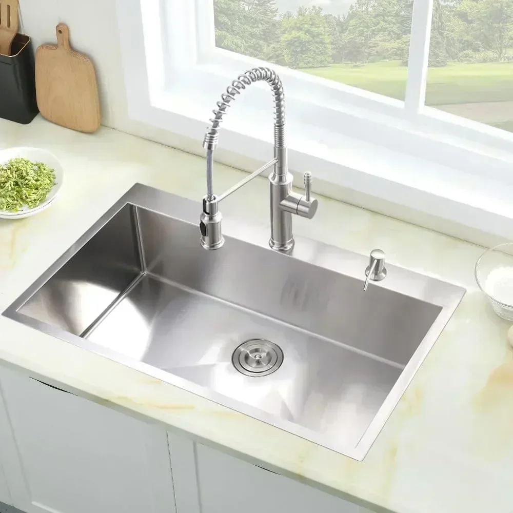 Kitchen sink, sink drop gauge  kitchen sink top mount single bowl deep kitchen sink,‎33 x 19 x 10 inches