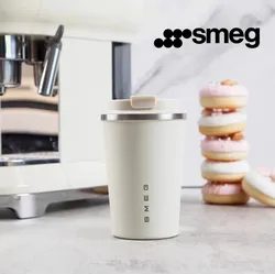 Original 350ml SMEG coffee cup with stainless steel body and ceramic inner liner. Portable Insulated Cup