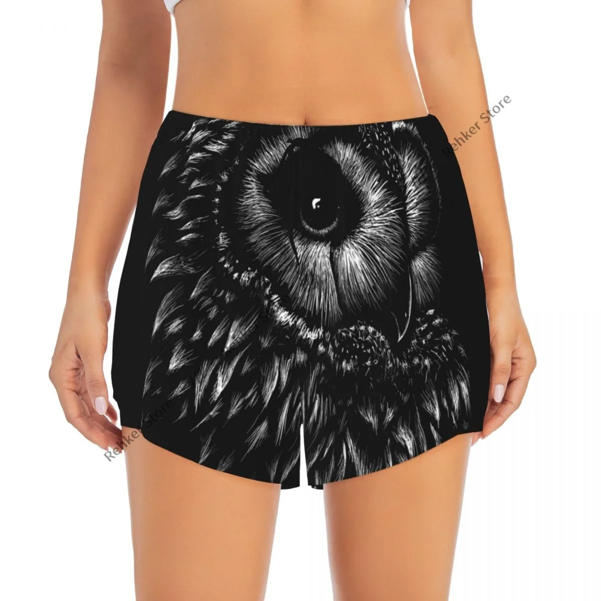 Shorts feminino para ioga, caça, coruja, leve, atlético, secagem rápida, respirável, corrida ao ar livre