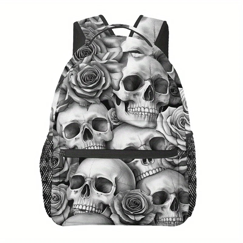 Black Floral Skull Any Pattern Customization Travel Backpack Hiking Sports Backpack Computer Bag Suitable for Travel Gym