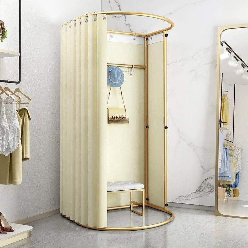 Probador móvil portátil de pie a techo para tiendas de ropa en centros comerciales, plegable, sencillo, con estante de exhibición temporal.