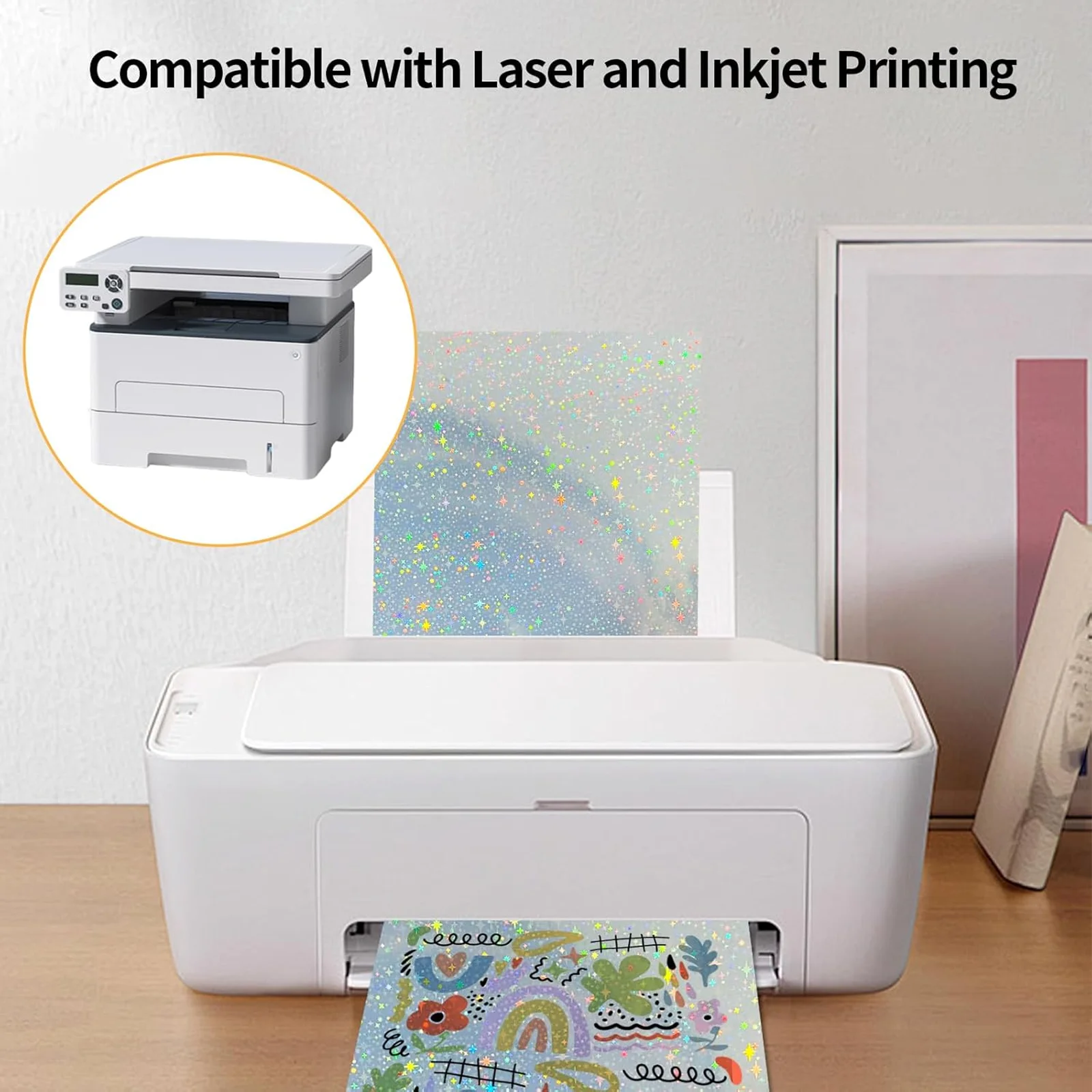 A4 Holographic Star Vinyl Sticker Paper Inkjet or Laser Printing Waterproof 8.3 x 11.7" Label Self Adhesive Paper