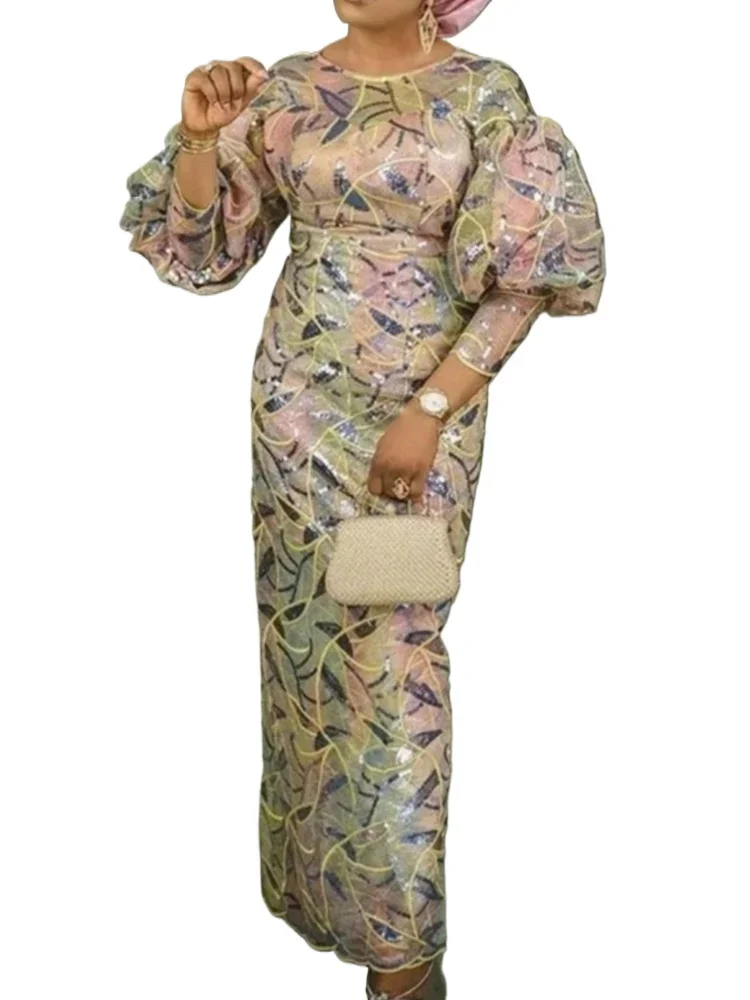 

Plus Size African Party Long Dresses for Women 2025 New Dashiki Ankara Sequin Evening Gowns Turkey Outfits Robe Africa Clothing