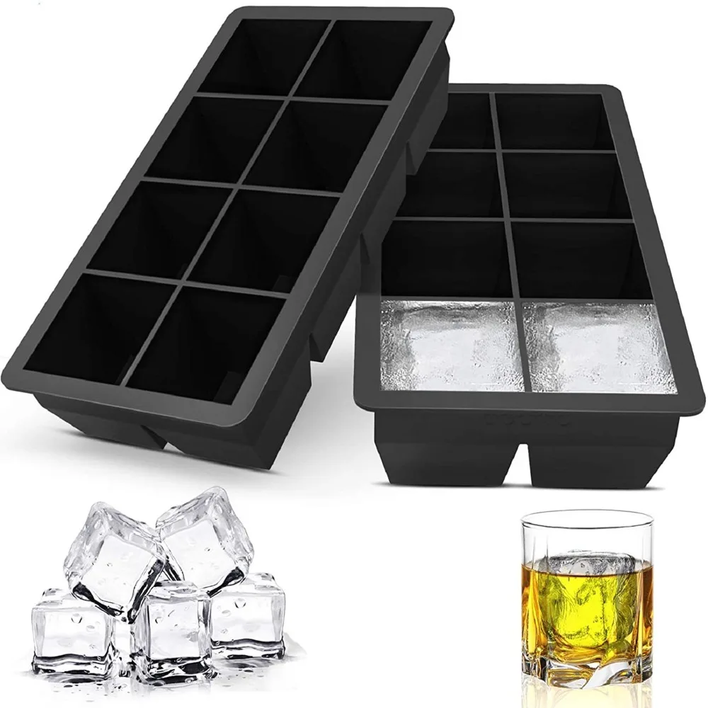 LMETJMA Large Ice Cube Trays with Lids Silicone Ice Cube Square Molds BPA Free Ice Cube Molds for Whiskey Cocktails JT09