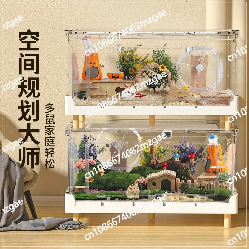 Hamster Cage 70cm Acrylic Transparent Foldable Guinea Pig Cage Landscape Indoor Cage with Disassembled Roof Top for Small Pets