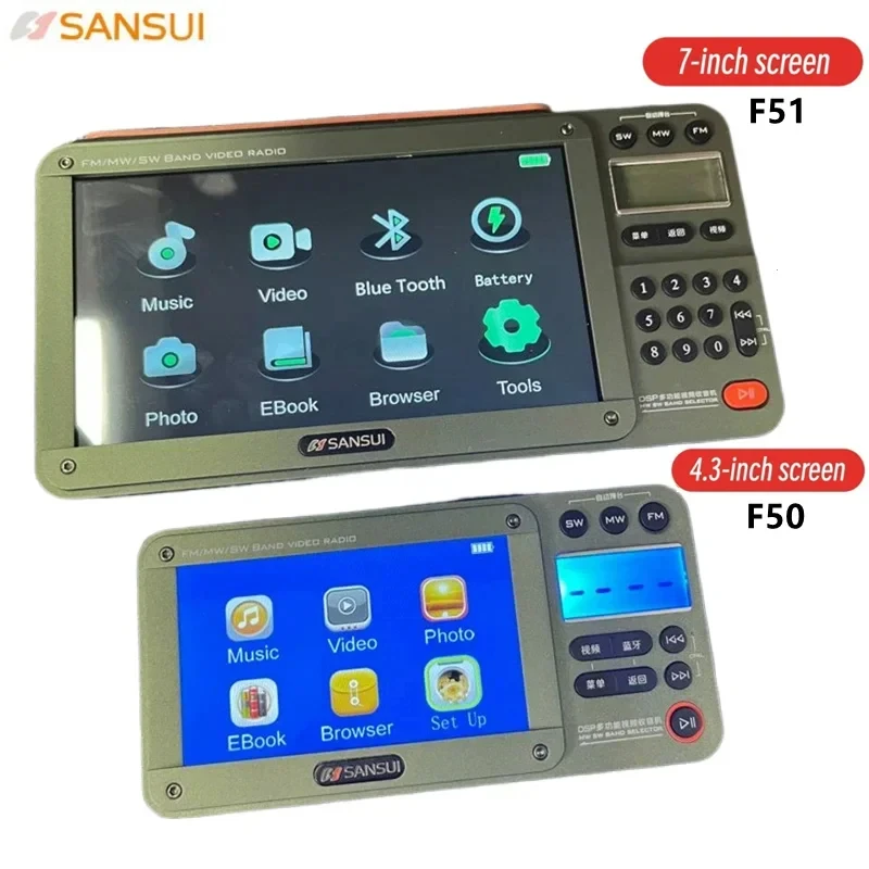 Sansui F51/F50 High Definition Screen Multifunctional BT Retro Digital FM Radio Portable Speaker USB TF Card Recorder MP3 Player