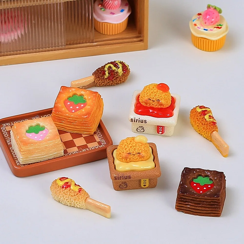 10pcs  Kawaii Cheese Corn Dog Bread Resin Cabochon Diy Landscape Home Decoration Dollhouse Accessory