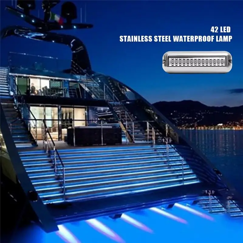ABVJ-Stainless Steel Yacht Underwater Light 4Pcs 42LED Marine Navigation Light IP68 Waterproof Boat Lamp