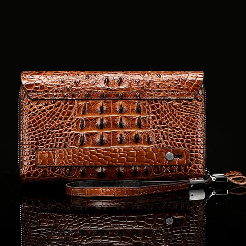 Business Animal Pattern Men's Clutch bag with Wrist Strap Large PU Leather Male Hold bags Wallets Card Holder Purse