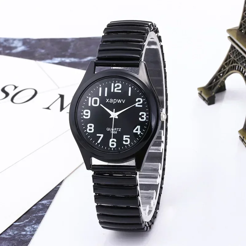 1pc Vintage Watches Women Men Creative Black and White Stainless Steel Elastic Band Watch Retro Elderly Couple Bracelet Watch