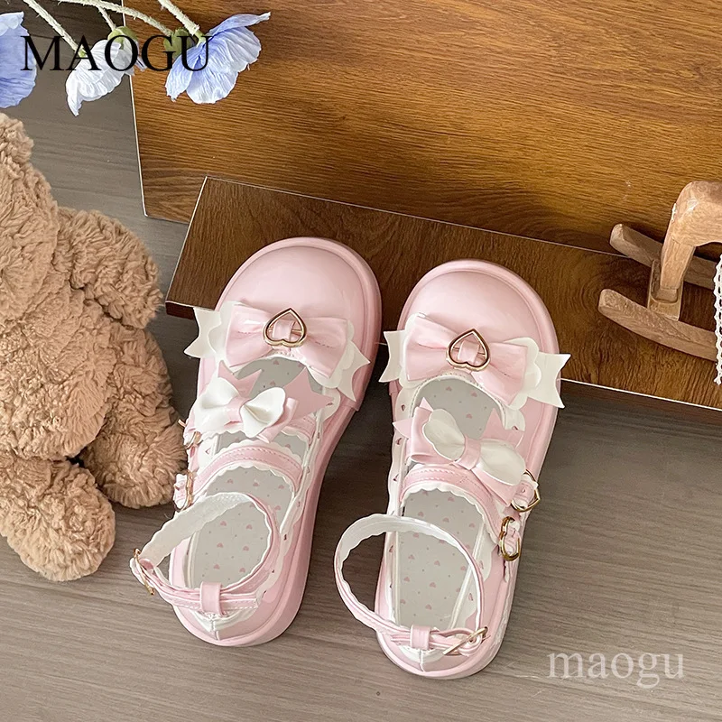 Women's Sweet Lolita Platform Mary Janes Bow & Heart Buckle Chunky Heel Pumps Kawaii JK Uniform Cosplay Dress Shoes Size 35-40