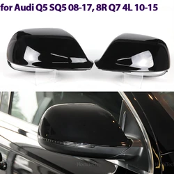 Carbon Fiber Style Black Rearview Side Mirror cover Caps for Audi Q5 SQ5 08-17, 8R Q7 4L 10-15 without Lane Assist