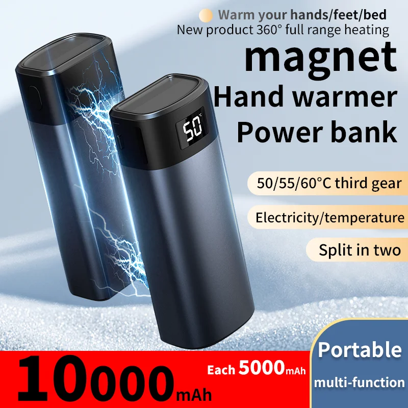 10000mAh PowerBank Hand Warmer 2in1 Rechargeable Winter Mini Hand Warmer Electric Heater Pocket Warmer high-capacity Winter Gift