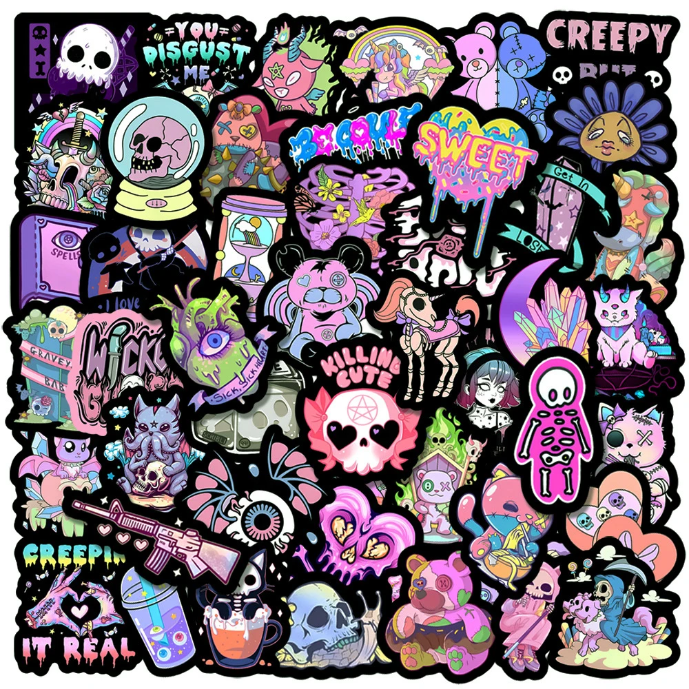 10/30/50pcs Cute Dark Horror Gothic Pink Cartoon Stickers Aesthetic Decal Laptop Luggage Car Motorcycle Skateboard Cool Sticker