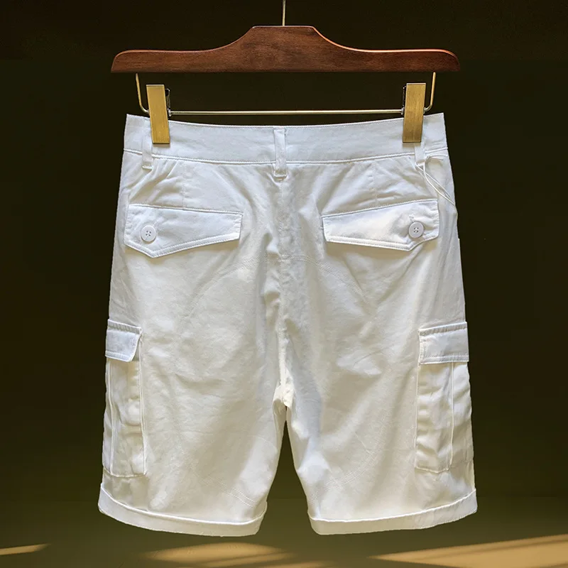 

White thin straight leg five quarter pants for men's summer casual outdoor beach men's clothing, loose and breathable shorts