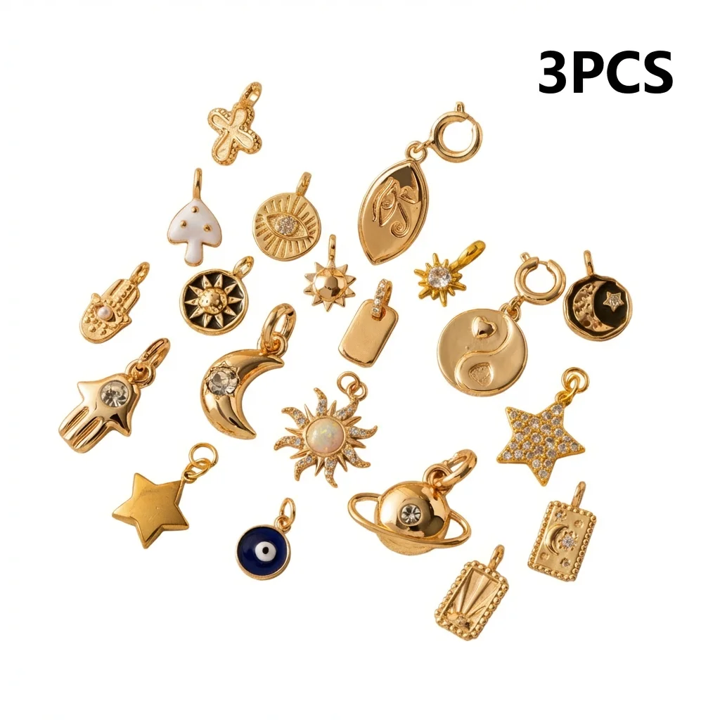 3 Stück einfache und beliebte Pentagramm-Sonnen-Kreuz-Mond-Anhänger zum Selbermachen für die Schmuckherstellung – Detail 2