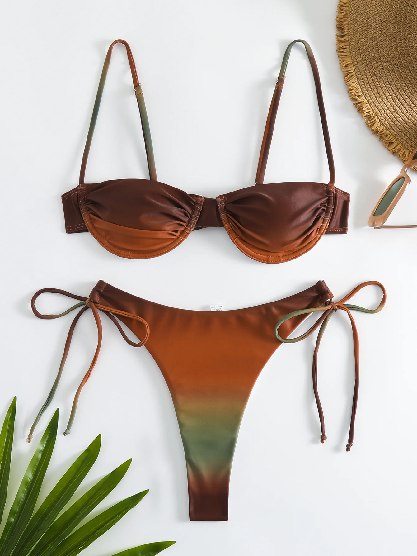 

2026 Underwire Triangle Gradient Ombre Bikini Set Women Sexy Two Piece Swimsuit Swimwear Beach Vacation Summer Bandage Outfits