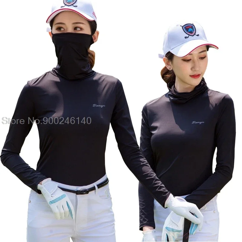 Pgm Womens Anti-Uv Shirts Long Sleeve Tops Summer Sunscreen Golf Underwear Outdoor Sports Apparel Ice Silk Cool Bottoming