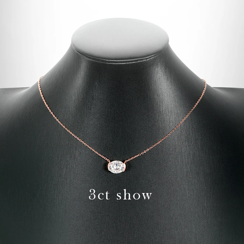 Smyoue New 1-3CT Pass Test Oval Cut Moissanite Necklace for Women Rose Gold Plated Wedding Solitaire Pendant 925 Sterling Silver