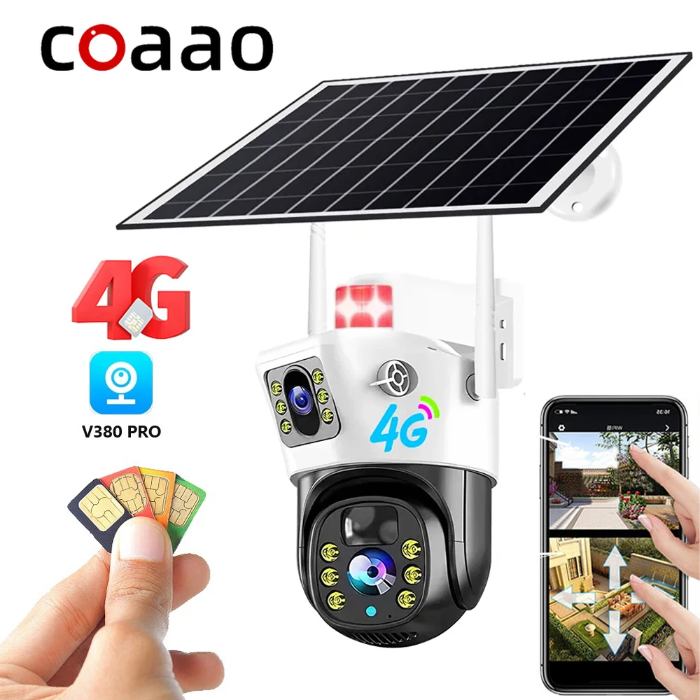 Outdoor Video Surveillance Camera Solar 4G SIM 6MP Dual Lens V380 360 PTZ 12000mAh Battery Wireless Night Vision IP CCTV Monitor