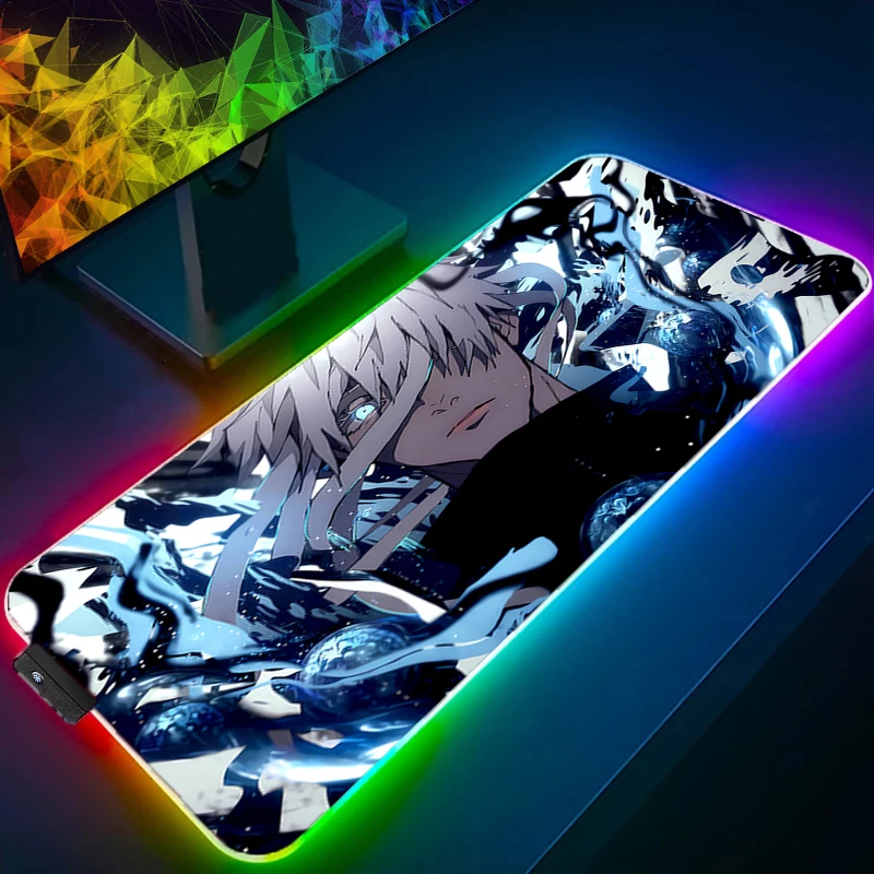 

LED Mouse Pad jujutsu Kaisen Gojo Gamer Large Anime XXL Tablet Varmilo Keyboard Carpet Backlight Gaming Accessories RGB Mousepad