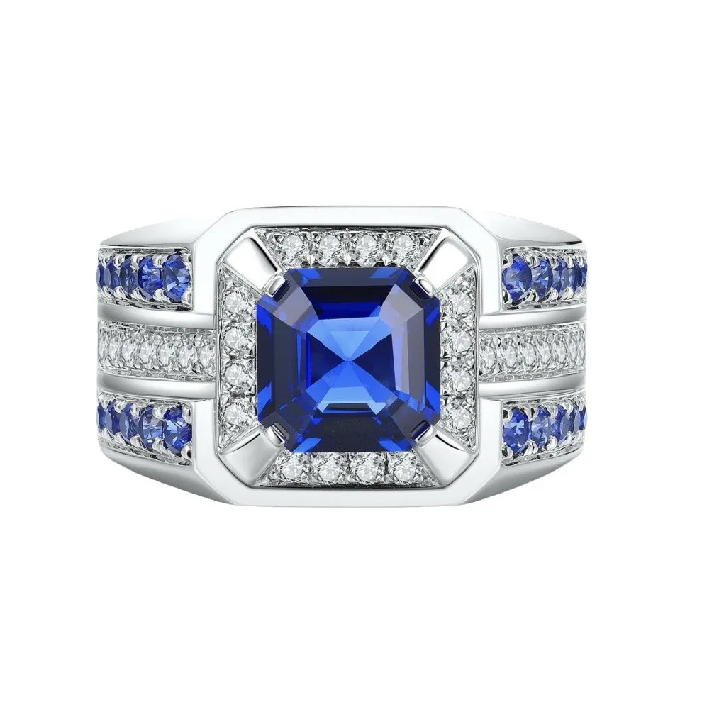 European - American Fashion New Men's Jewelry Inlaid Blue Square Stone Grand Luxury Men's Ring Wholesale Size 7-13 - view 5