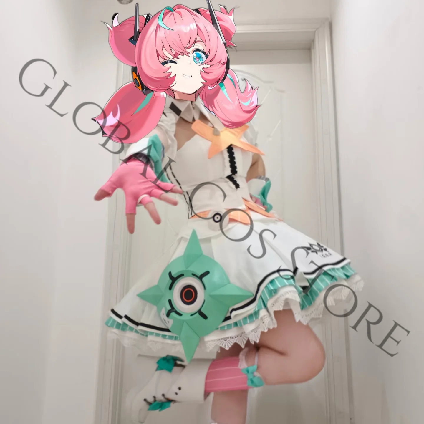 Aria Cosplay Costume Angels of Delusion White Magical Girl Dress Green Layered Skirt Accessories and Wig Game Zenless Zone Zero view 3