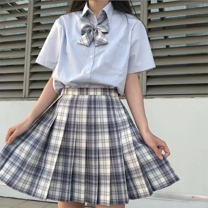 Japanse Stijl Jk Uniform Geruite Rok Collectie Plus Size S-8xl Matroos Uniform Stuur Vlinderdas Geplooide Rok School Uniform Set