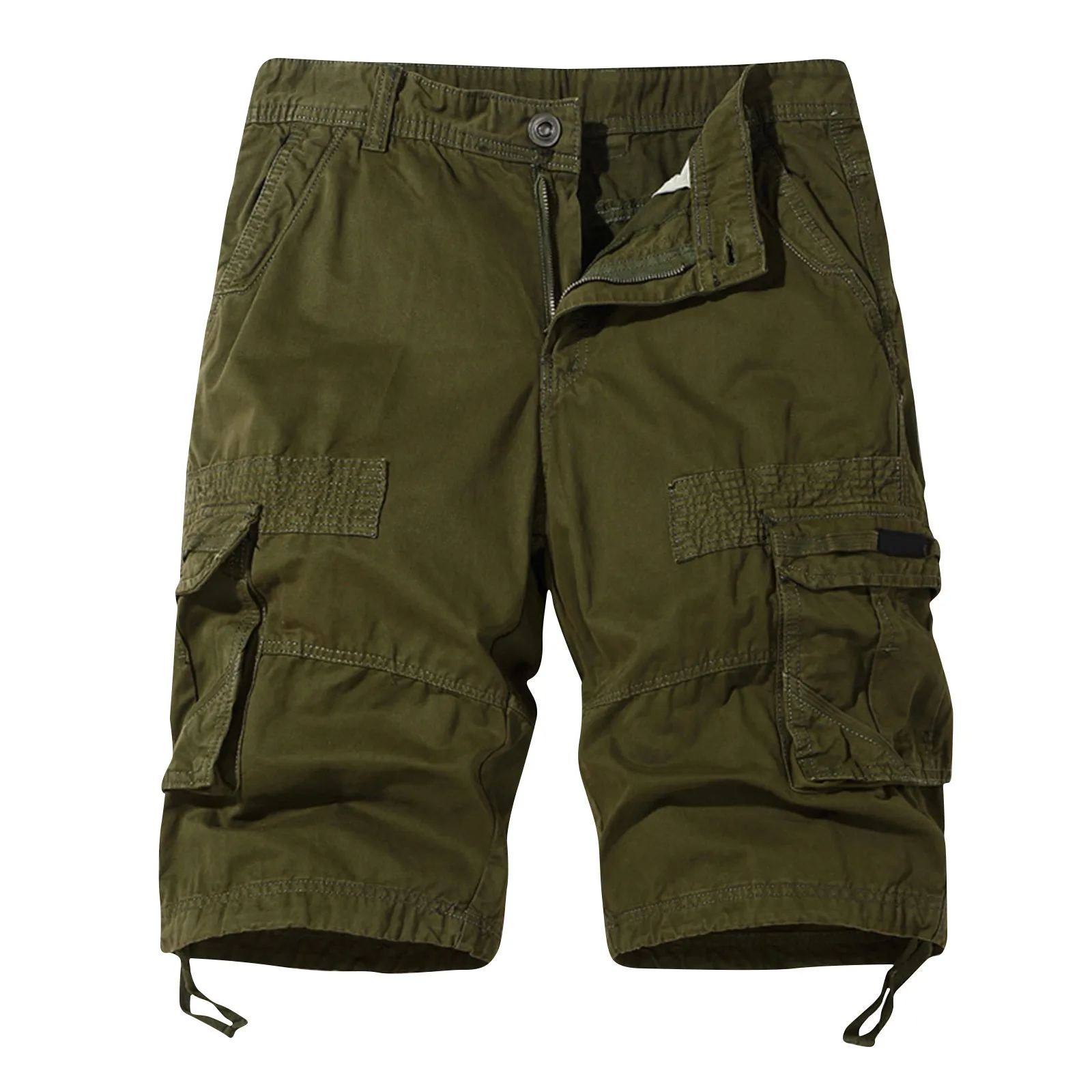 Men'S Multi-Pocket Shorts Spring Summer Fashion Trend Cargo Shorts Daily Casual Solid Color Loose Straight Button Cargo Shorts